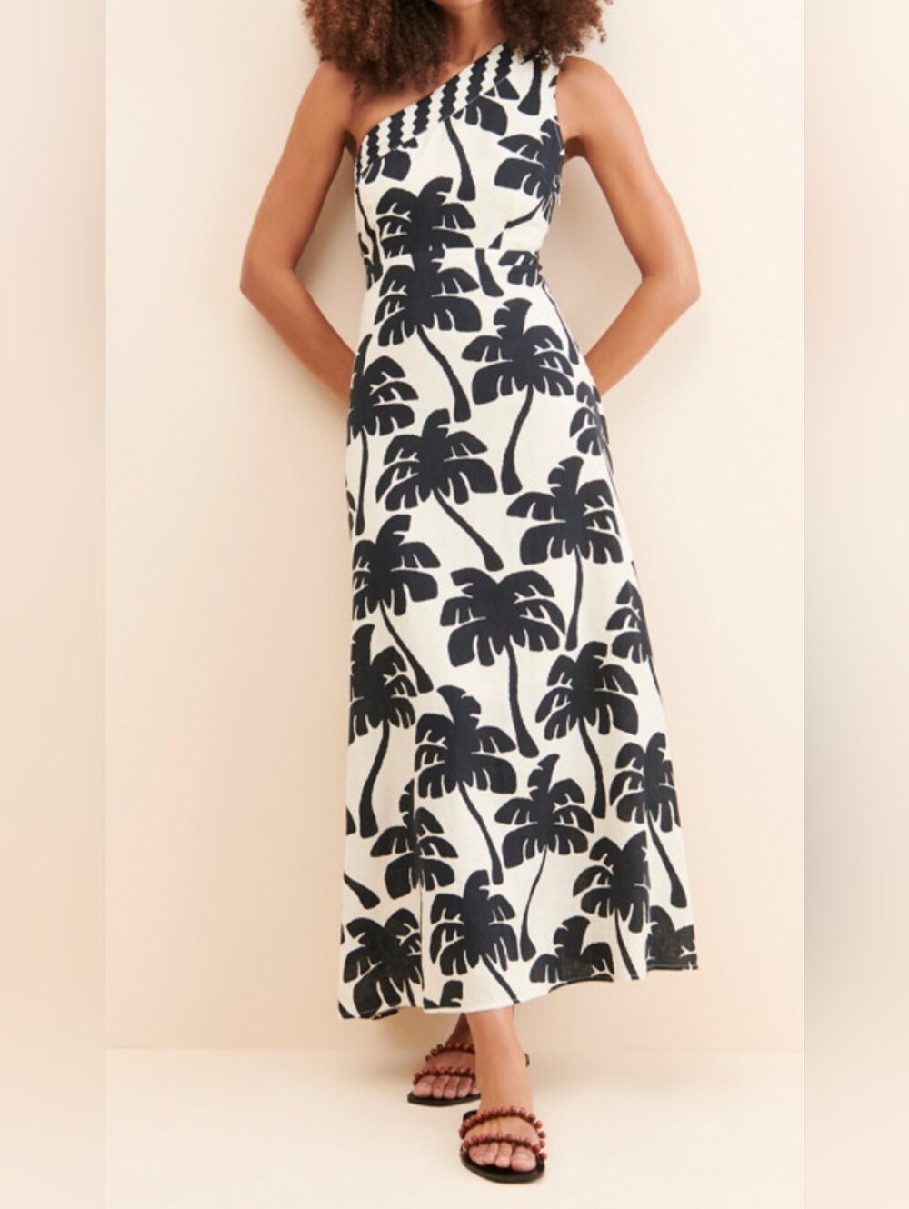 Farm Rio Palm Tree Print Linen Blend Maxi Dress